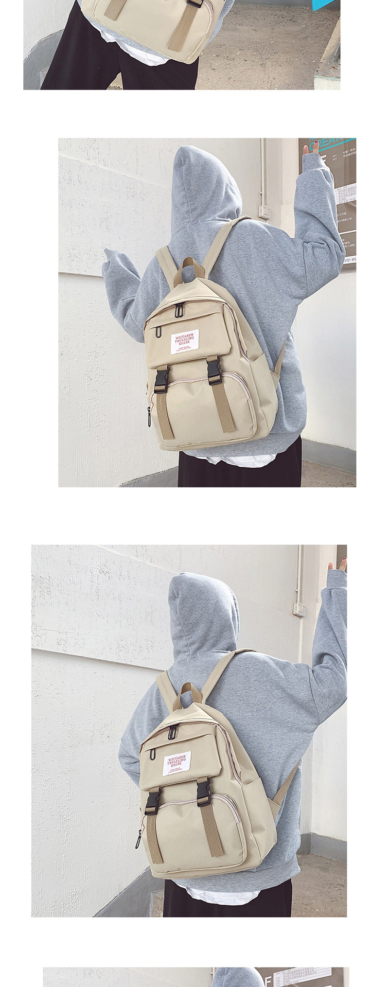 Fashion Gray Oxford-spun Letter-stamped Buckle Backpack,Backpack