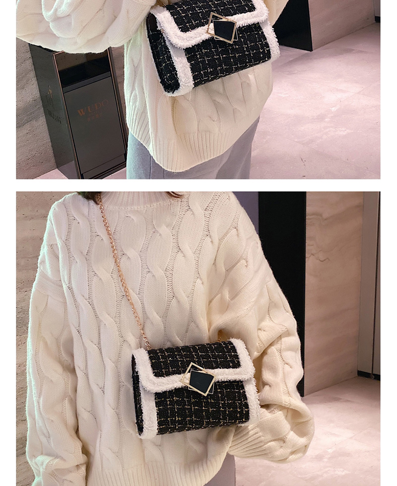 Fashion White Chain Woolen Diamond Diagonal Shoulder Bag,Shoulder bags