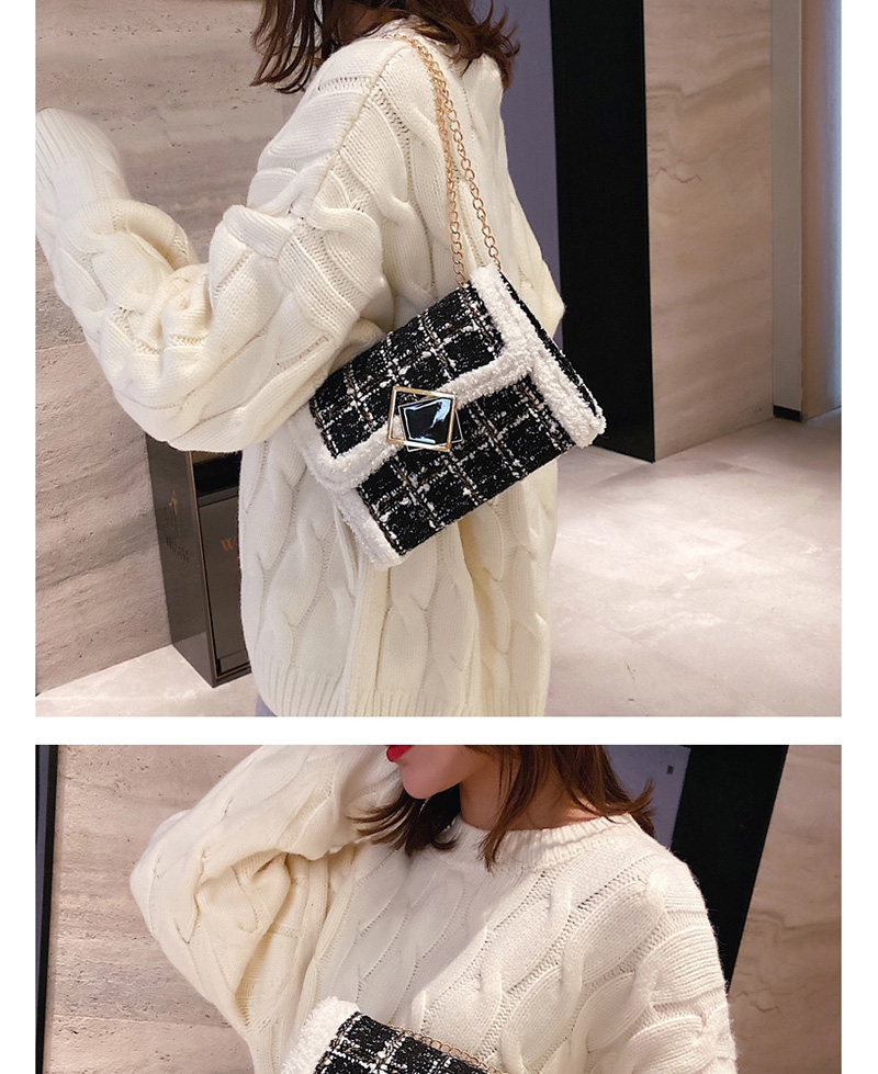 Fashion Black 1 Chain Woolen Diamond Diagonal Shoulder Bag,Shoulder bags