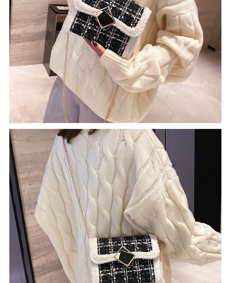 Fashion White Chain Woolen Diamond Diagonal Shoulder Bag,Shoulder bags