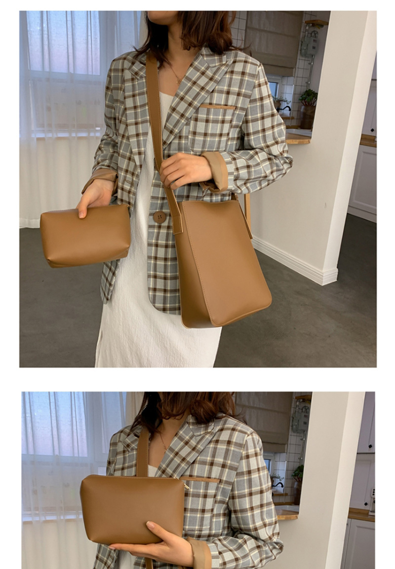 Fashion Brown Covered Bucket Single Shoulder Diagonal Mother And Daughter Bag,Shoulder bags
