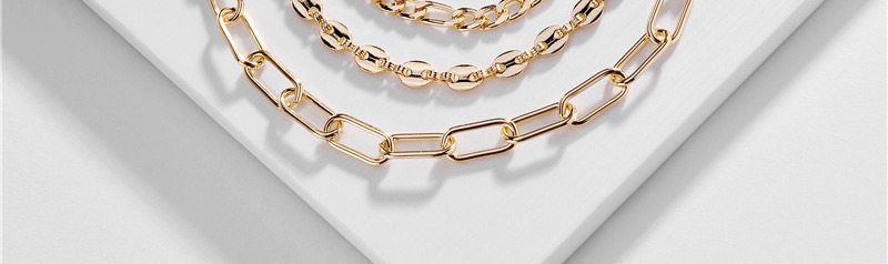 Fashion Golden Copper Chain Geometric Bracelet Set,Multi Strand Necklaces
