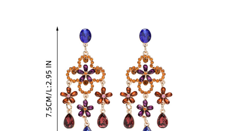Fashion Color Floral Tassel Cutout Earrings With Diamonds,Drop Earrings