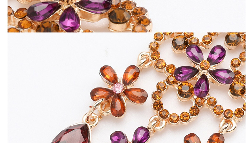 Fashion Color Floral Tassel Cutout Earrings With Diamonds,Drop Earrings