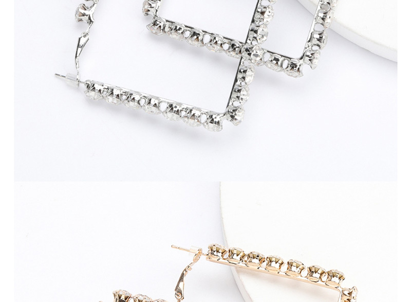 Fashion Silver Square Alloy Diamond Earrings,Hoop Earrings