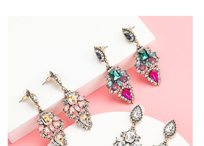 Fashion Color Geometric Diamond Earrings With Diamond Drops,Drop Earrings