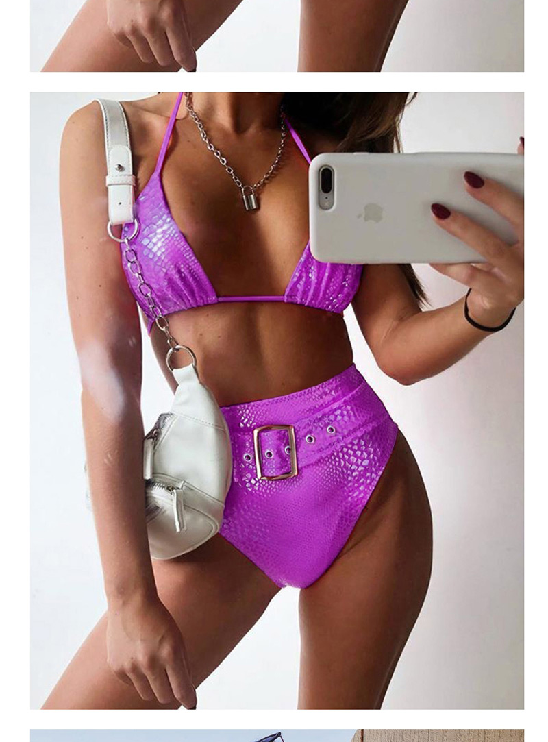 Fashion Purple Crocodile Tie Strap Belt Buckle Split Swimsuit,Bikini Sets