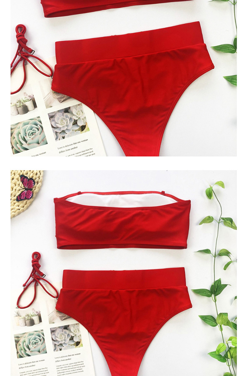 Fashion Rose Red Metal Buckle Bandage Cutout Split Swimsuit,Bikini Sets
