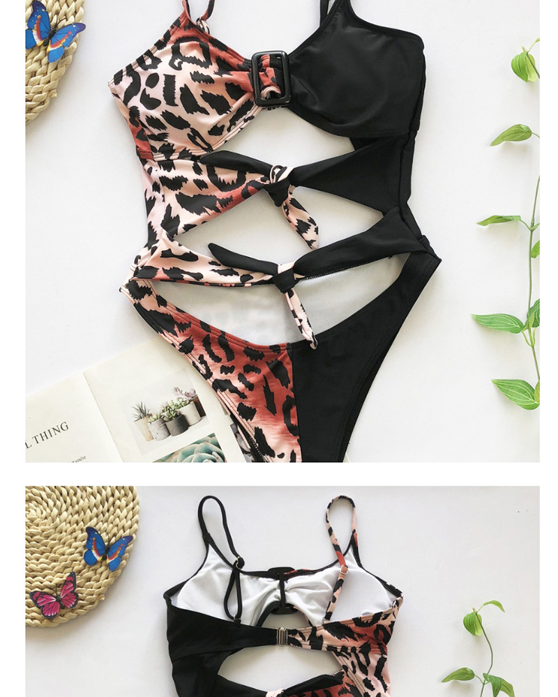 Fashion White Snake Pattern Snake-effect Single-button Tie Knotted Contrast One-piece Swimsuit,One Pieces