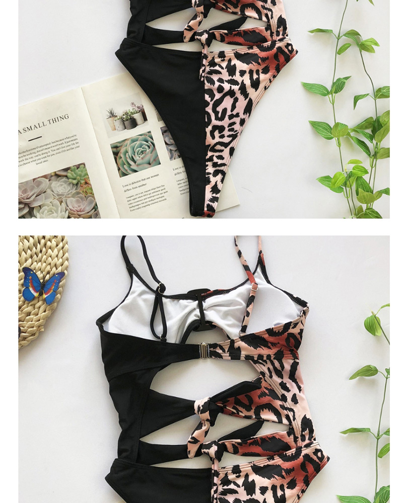 Fashion White Snake Pattern Snake-effect Single-button Tie Knotted Contrast One-piece Swimsuit,One Pieces