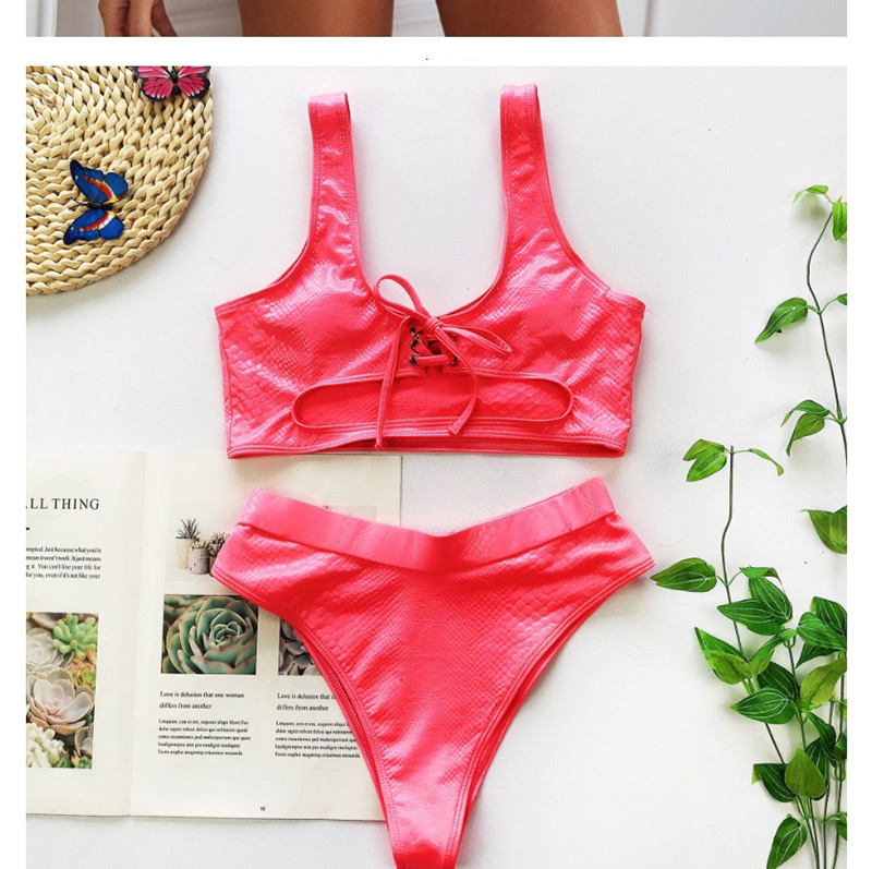 Fashion Rose Red Crocodile-strap Split Swimsuit,Bikini Sets