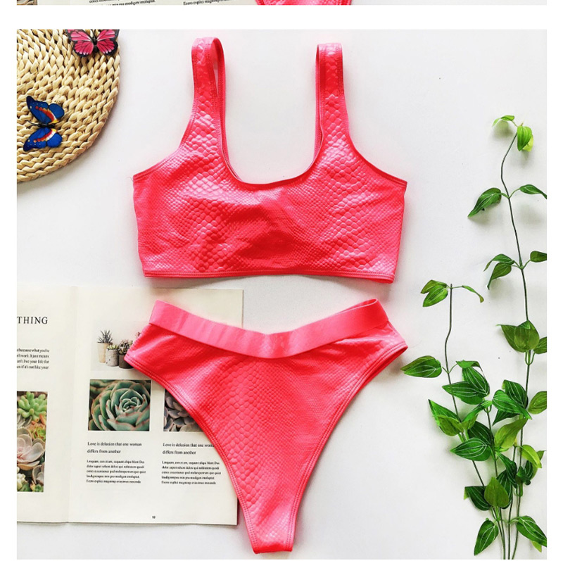 Fashion Rose Red Crocodile-strap Split Swimsuit,Bikini Sets
