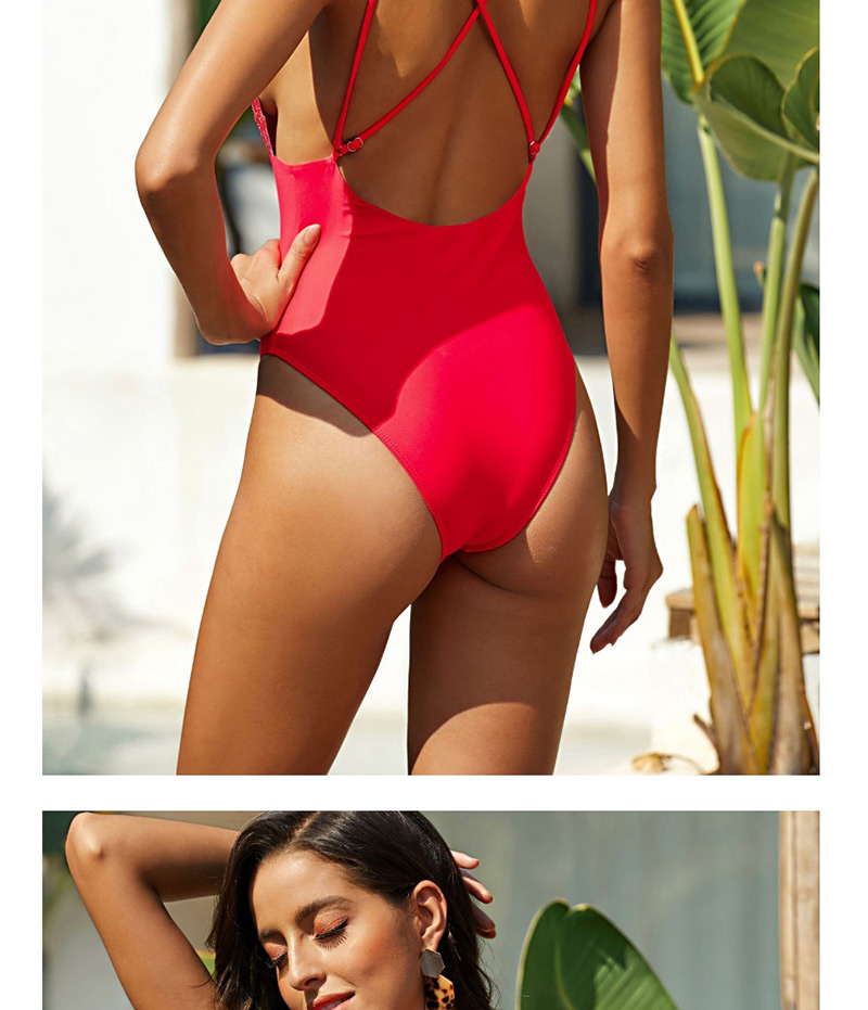 Fashion Red Paneled Gold Glitter Cutout One-piece Swimsuit,One Pieces