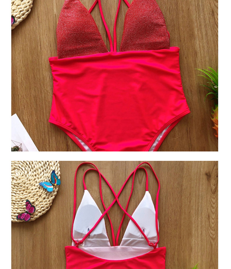 Fashion Red Paneled Gold Glitter Cutout One-piece Swimsuit,One Pieces