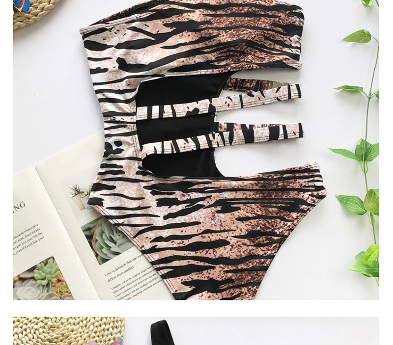 Fashion Tiger Pattern Tiger Print One-shoulder Metal Buckle One Piece Swimsuit,One Pieces