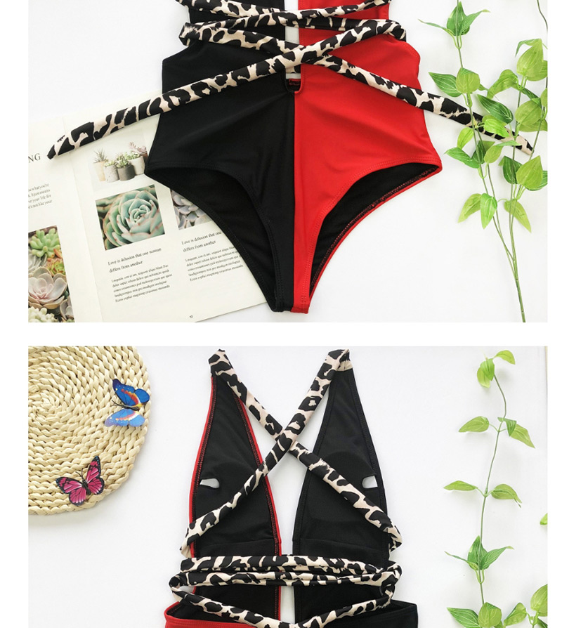 Fashion White Black Contrast Leopard Print One-piece Swimsuit,One Pieces