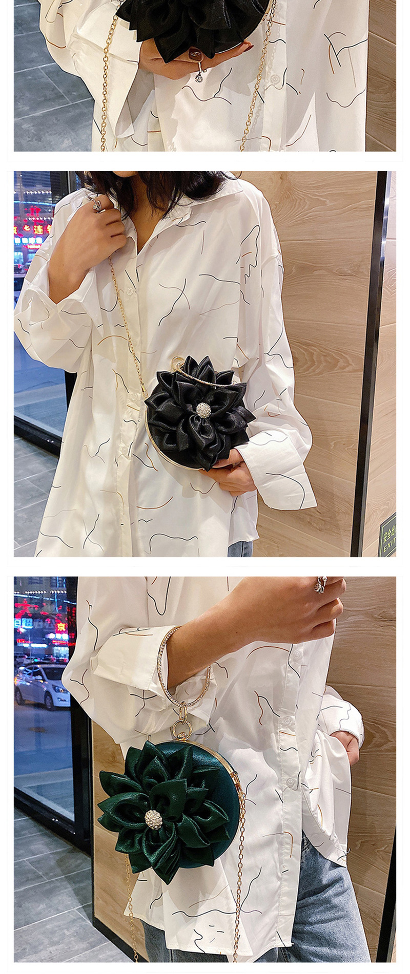 Fashion Black Rhinestone Flower Chain Clip Shoulder Crossbody Bag,Shoulder bags