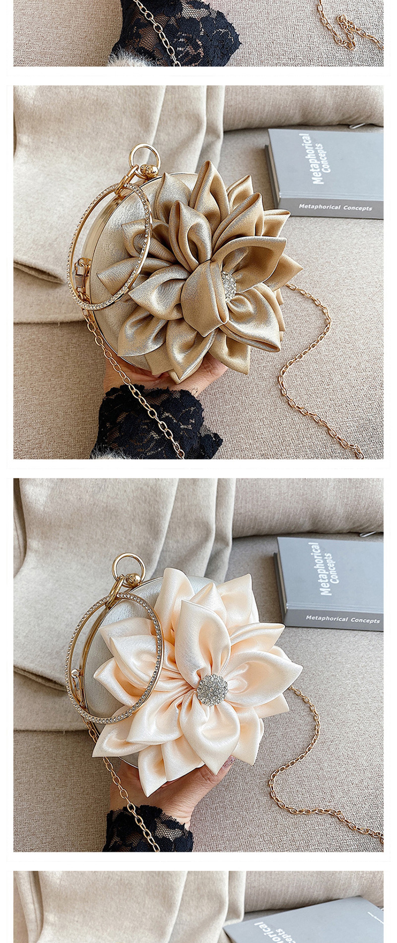 Fashion Pink Rhinestone Flower Chain Clip Shoulder Crossbody Bag,Shoulder bags