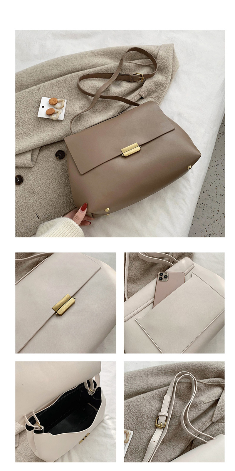 Fashion Creamy-white Flap Lock Diagonal Shoulder Bag,Messenger bags