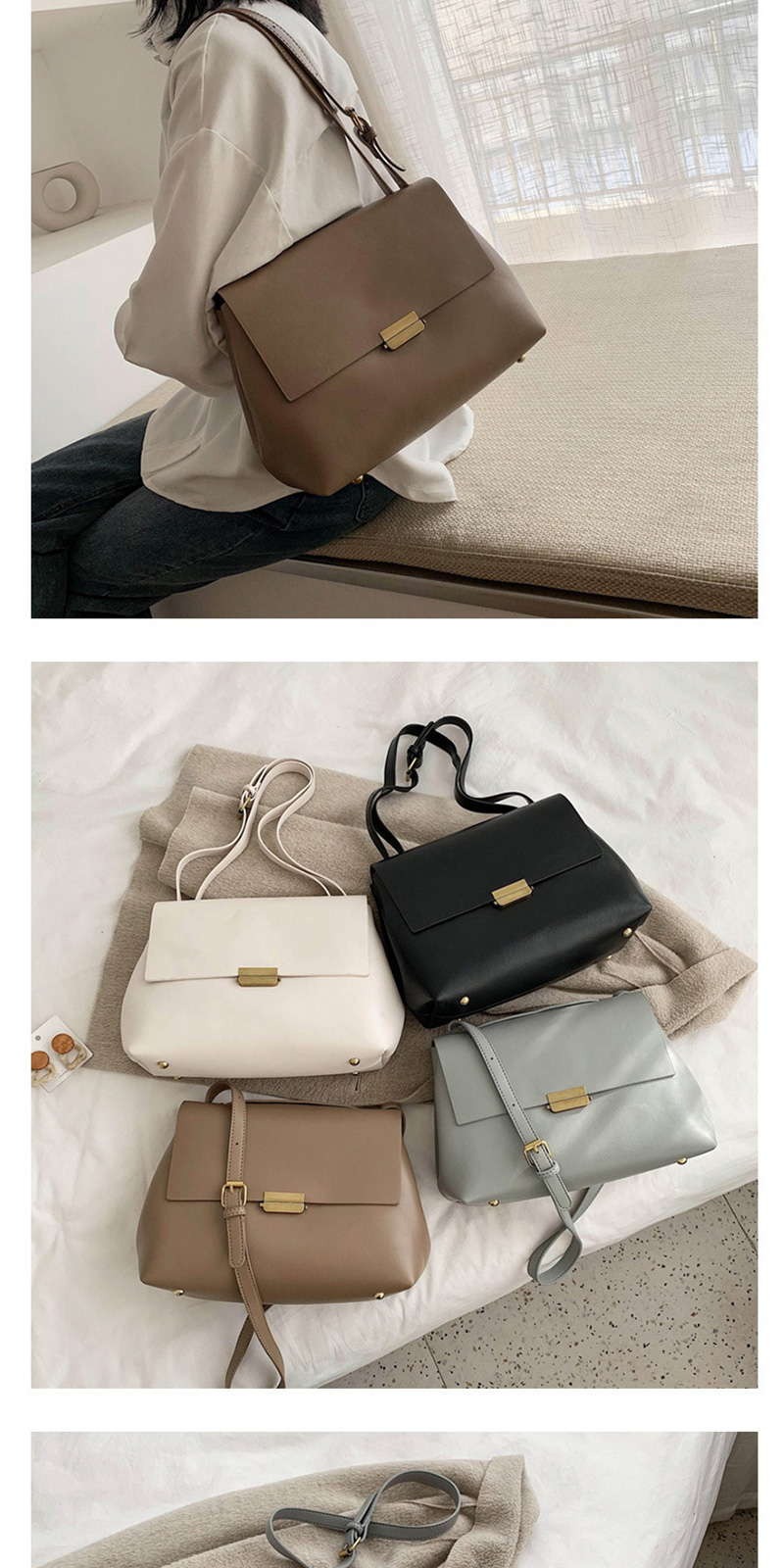 Fashion Creamy-white Flap Lock Diagonal Shoulder Bag,Messenger bags