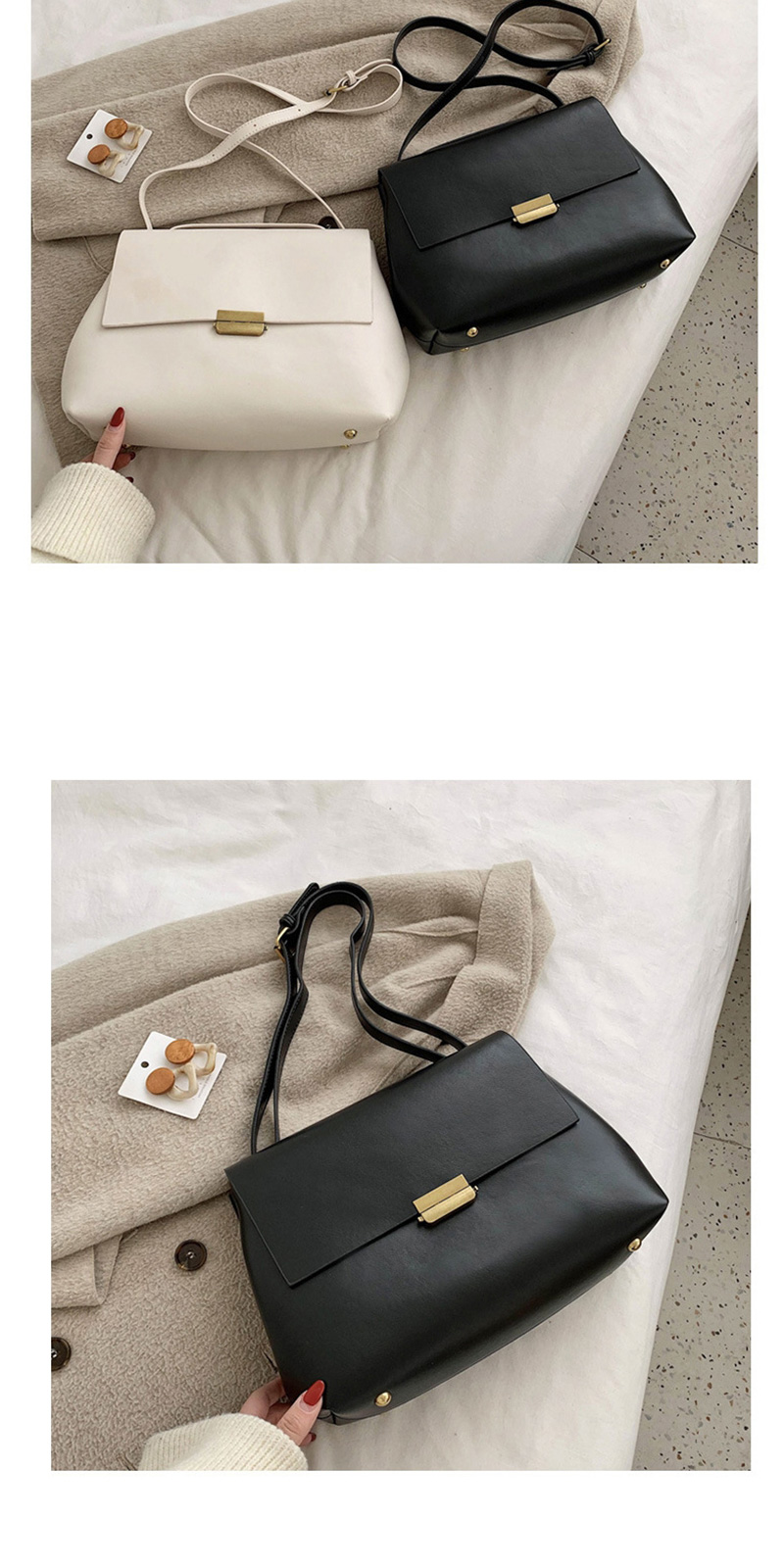 Fashion Black Flap Lock Diagonal Shoulder Bag,Messenger bags