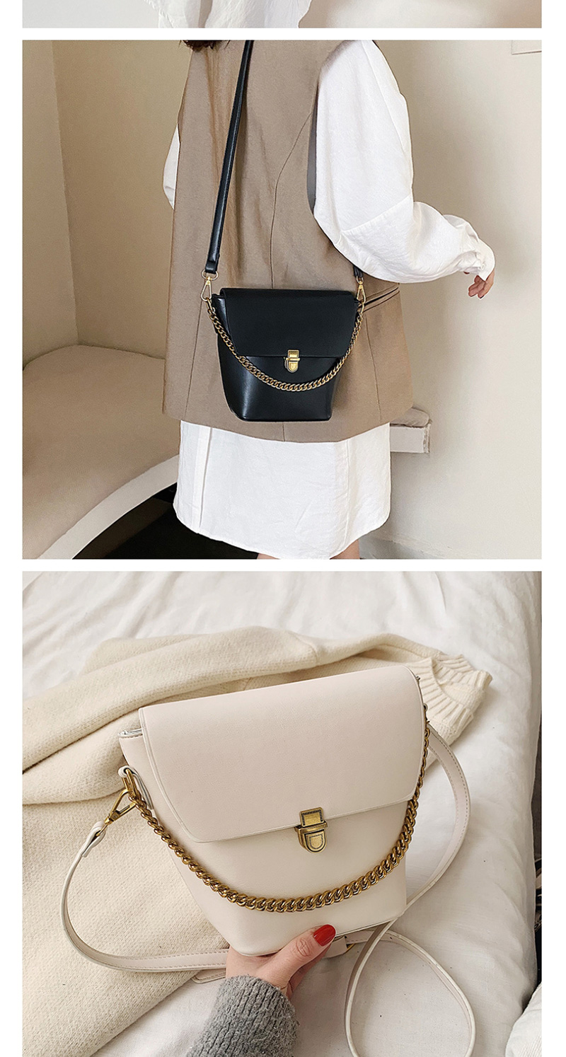 Fashion Creamy-white Chain Flap Bucket Shoulder Cross Body Bag,Shoulder bags