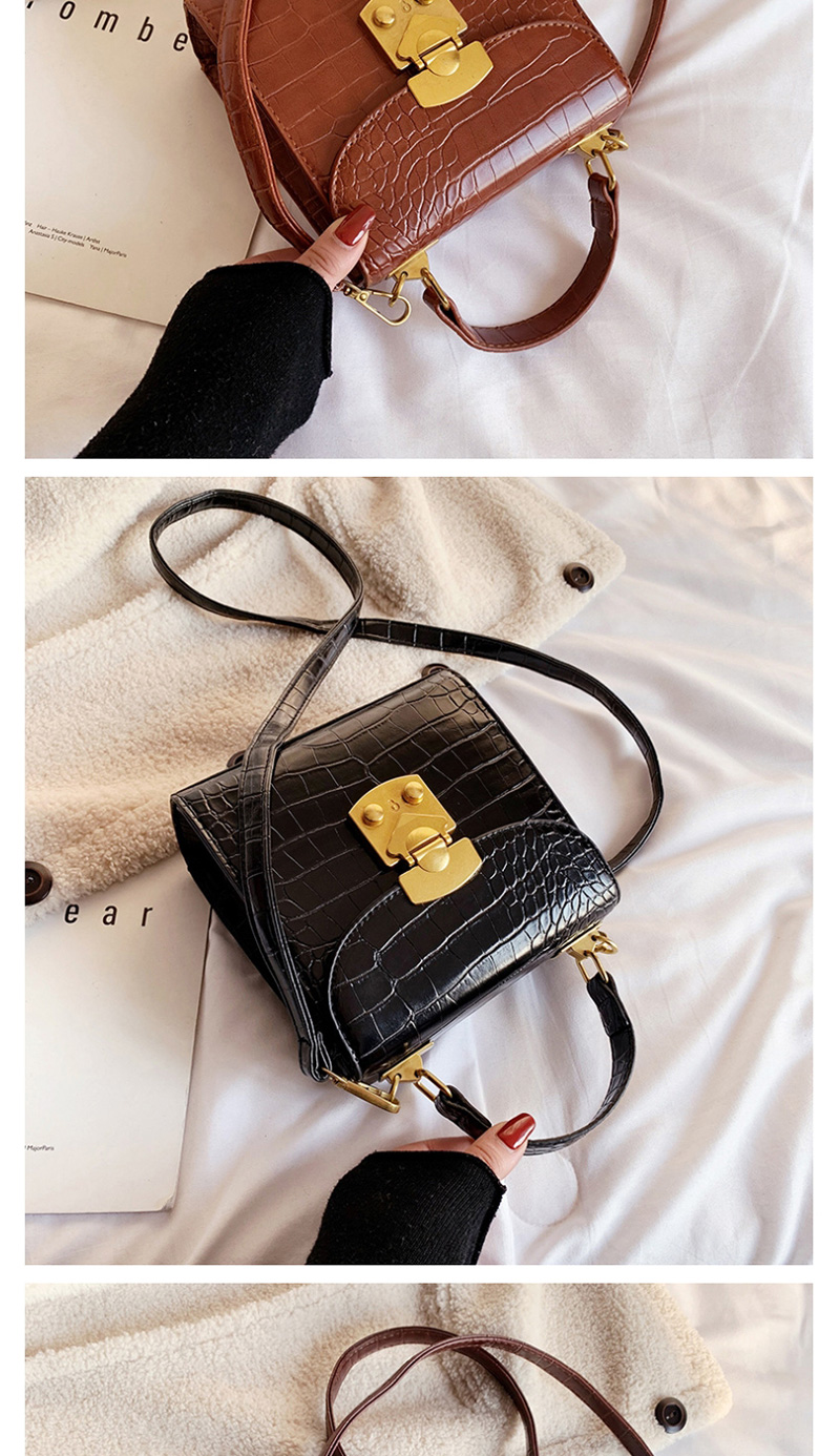 Fashion Dark Brown Crocodile Lock Flap Shoulder Crossbody Bag,Handbags