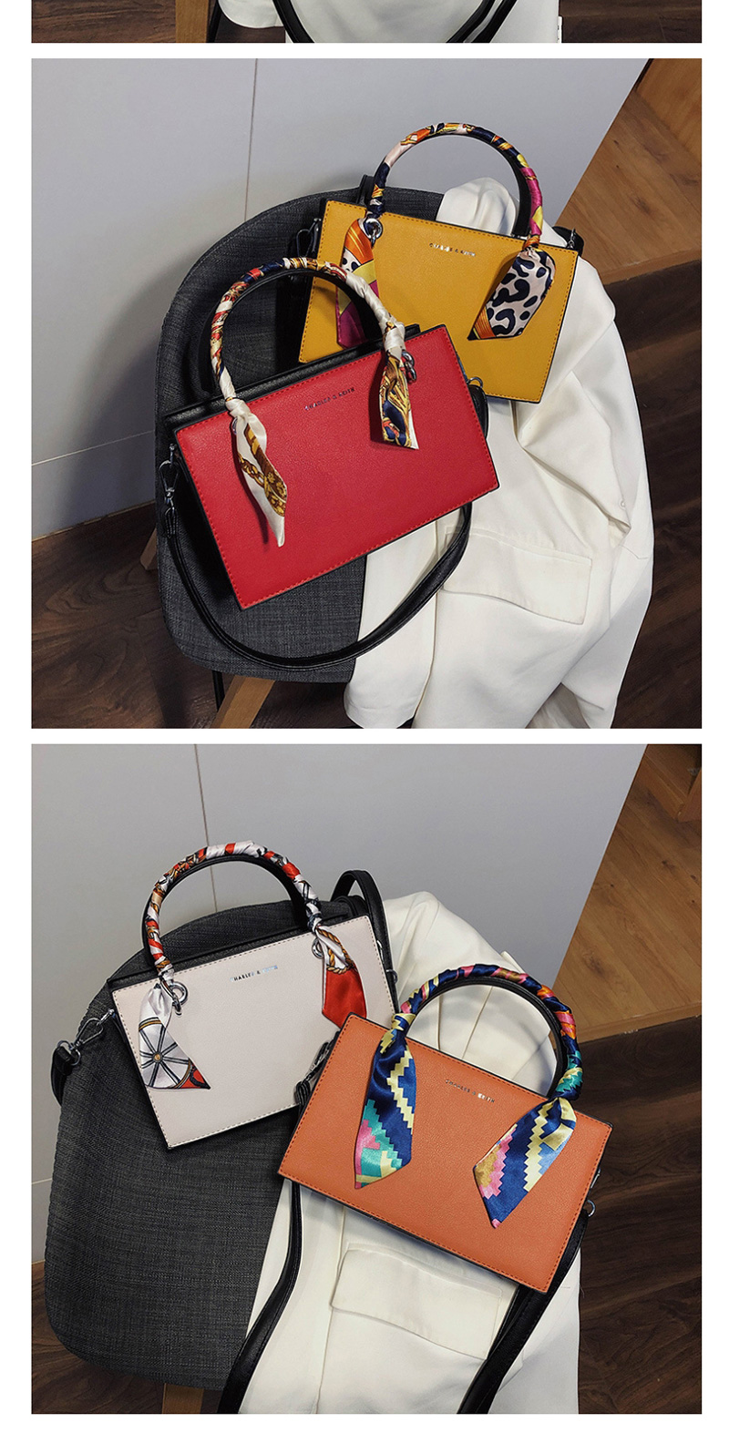 Fashion Red Scarf Stitched Contrast Bronzing Alphabet Shoulder Bag,Handbags