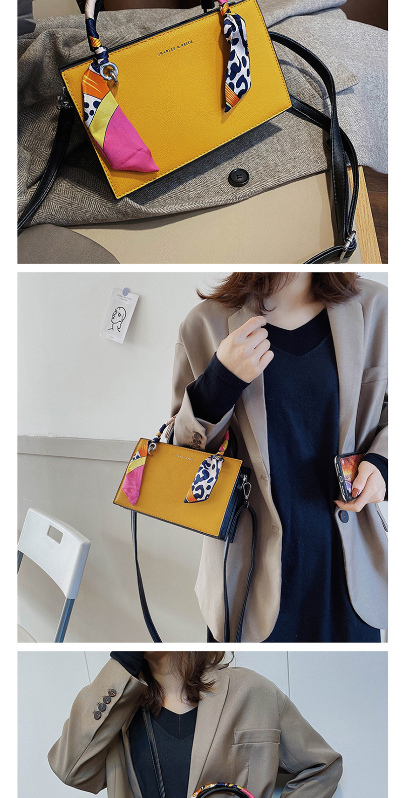 Fashion White Scarf Stitched Contrast Bronzing Alphabet Shoulder Bag,Handbags