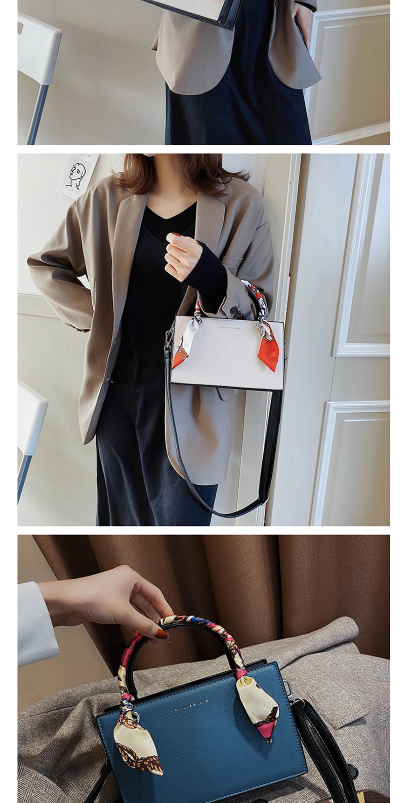 Fashion Black Scarf Stitched Contrast Bronzing Alphabet Shoulder Bag,Handbags