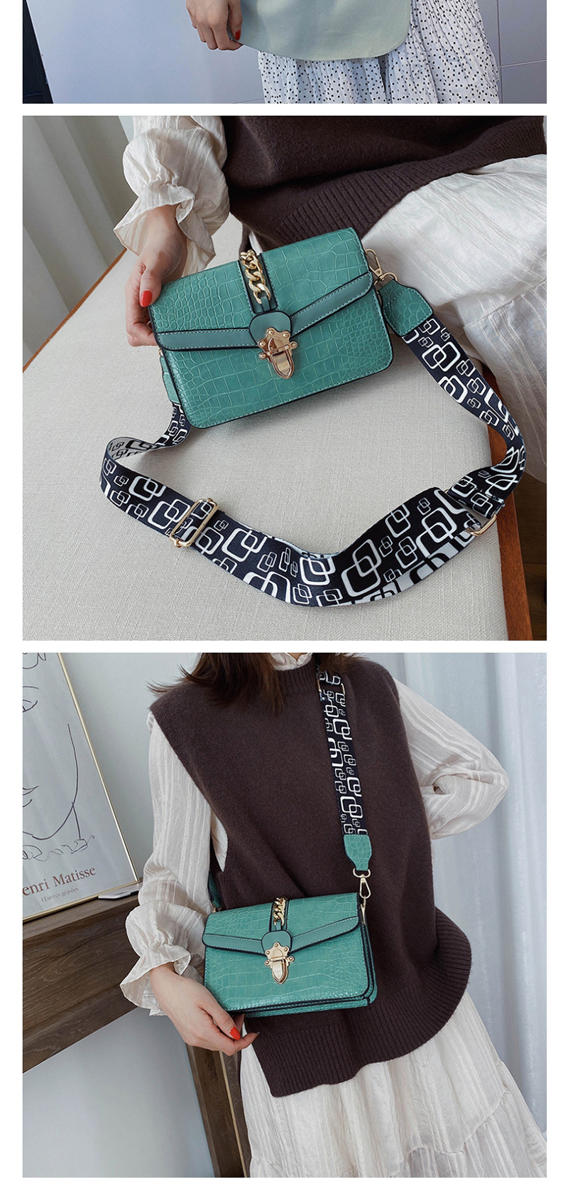 Fashion Blue Stone Pattern Broadband Crossbody Shoulder Bag,Shoulder bags