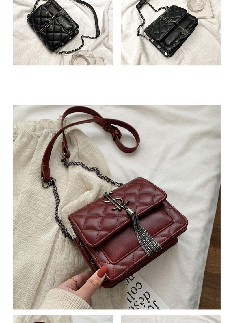 Fashion Red Wine Tassel Diamond Chain Shoulder Bag,Shoulder bags