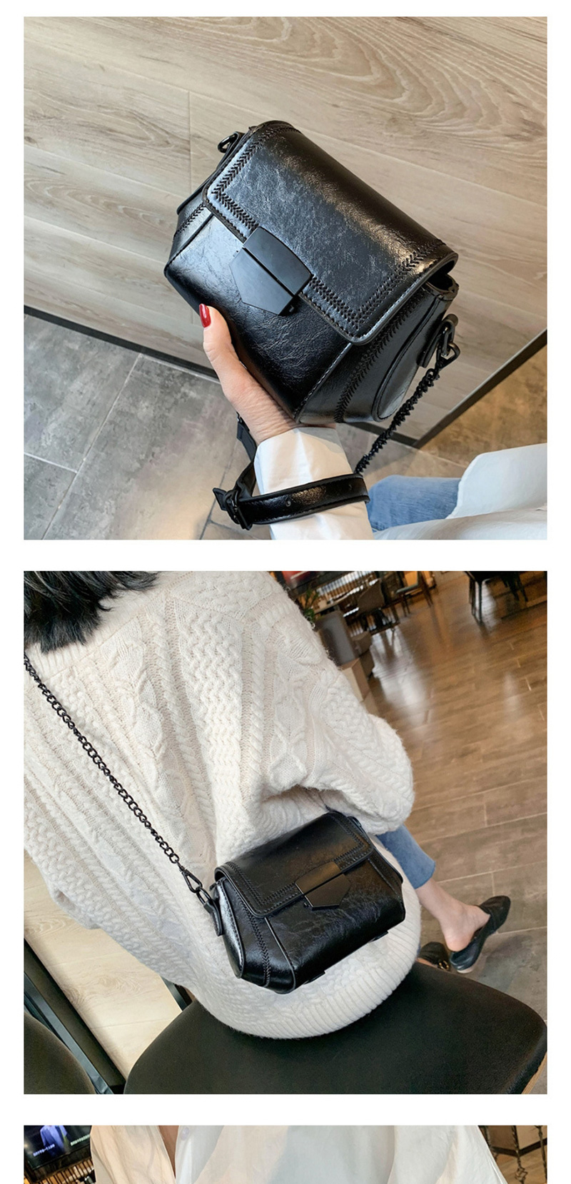 Fashion Black Chain Flap Embroidered Shoulder Crossbody Bag,Shoulder bags