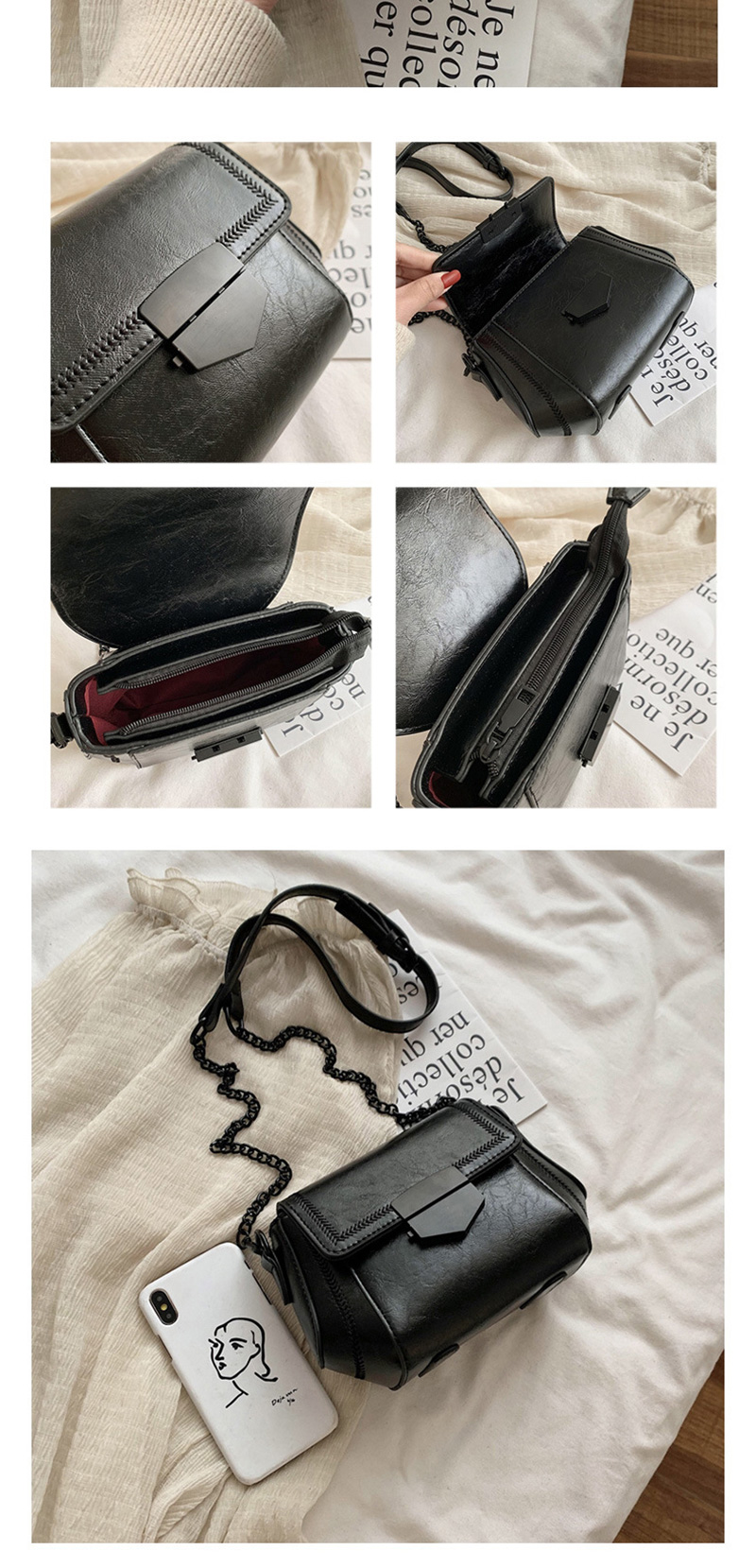 Fashion Black Chain Flap Embroidered Shoulder Crossbody Bag,Shoulder bags