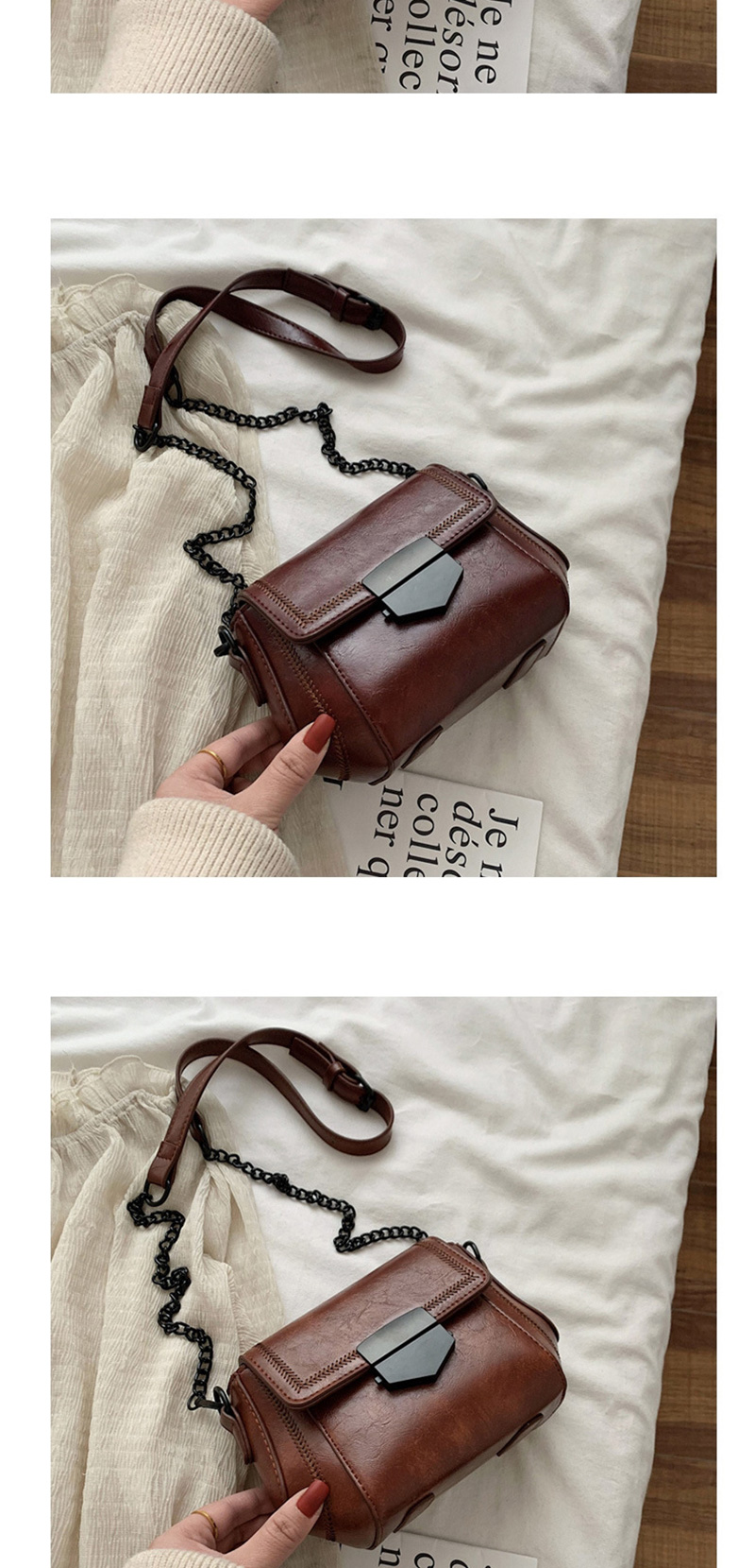 Fashion Brown Chain Flap Embroidered Shoulder Crossbody Bag,Shoulder bags