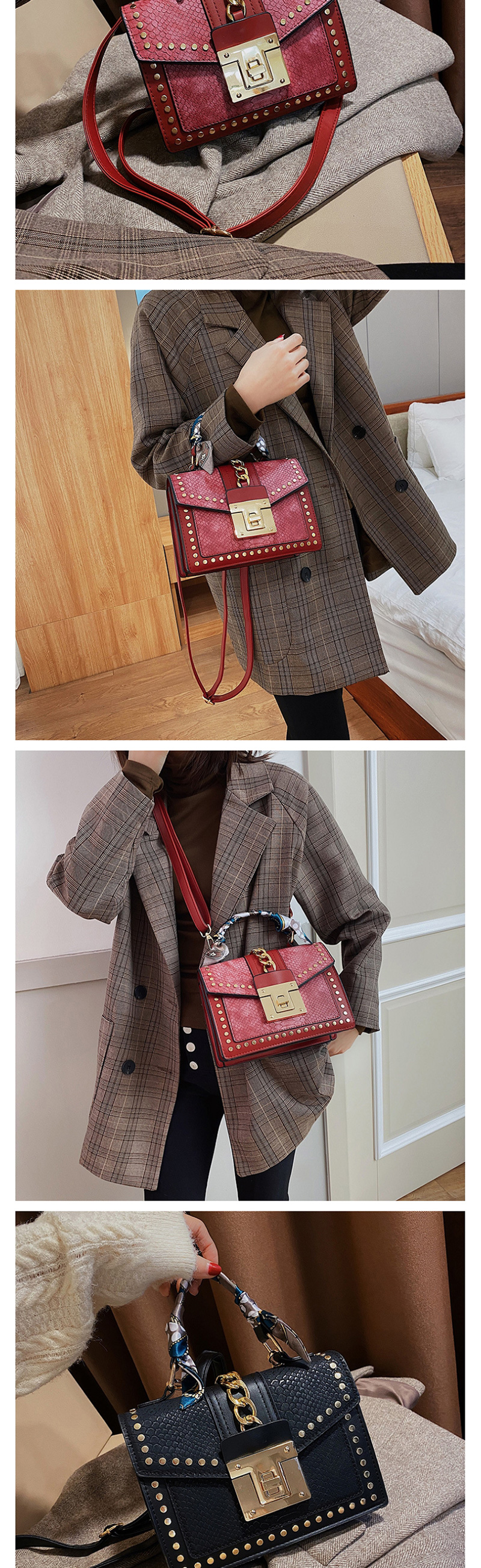 Fashion Brown Silk Scarf Snake Studded Shoulder Bag,Handbags