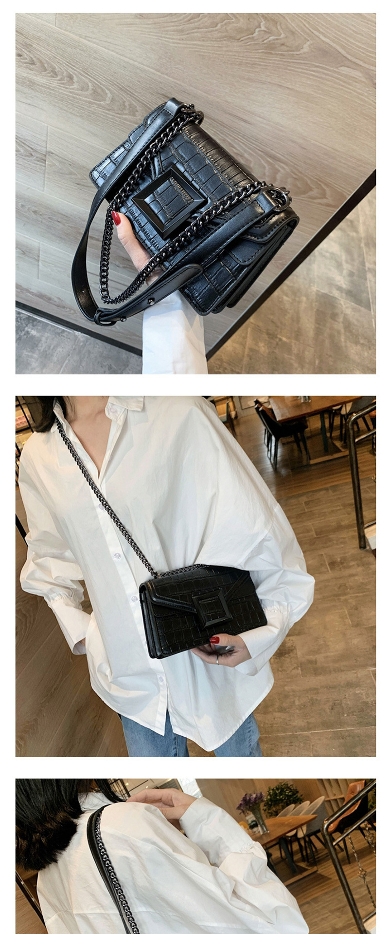 Fashion Black Crocodile Chain Flap Shoulder Bag,Shoulder bags