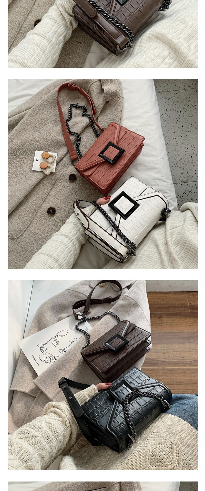Fashion Creamy-white Crocodile Chain Flap Shoulder Bag,Shoulder bags