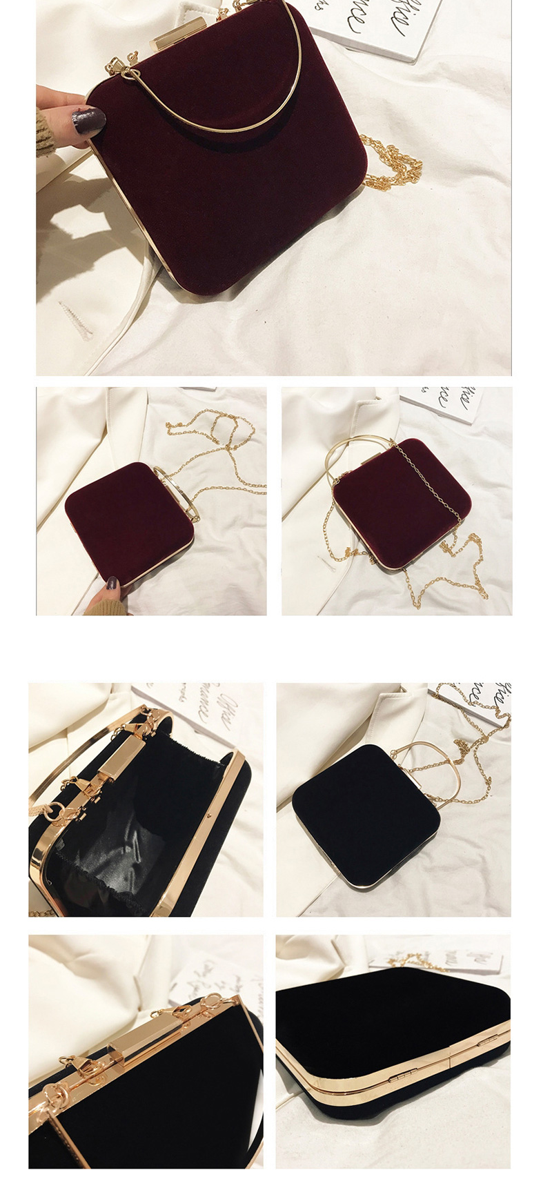 Fashion Black Velvet Metal Clip Chain Shoulder Cross-body Bag,Handbags