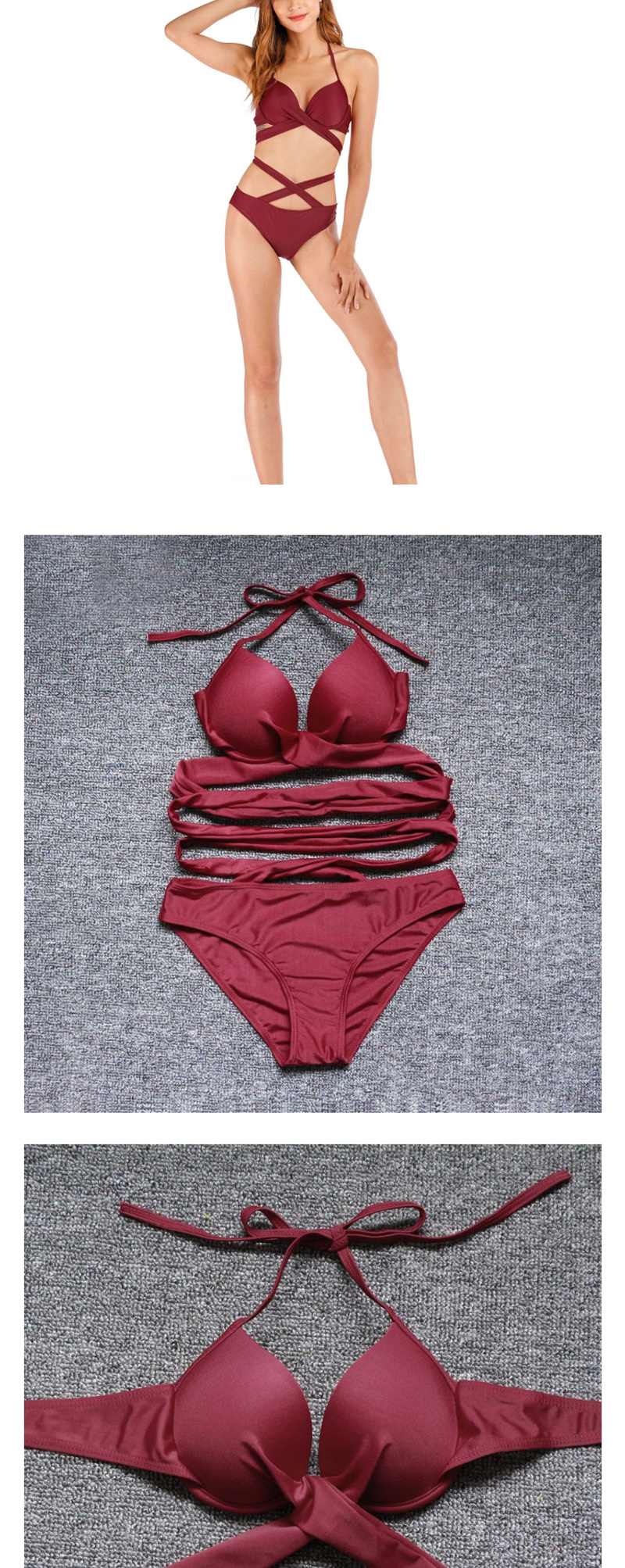 Fashion Pink Cross Strap Cutout Split Swimsuit,Bikini Sets