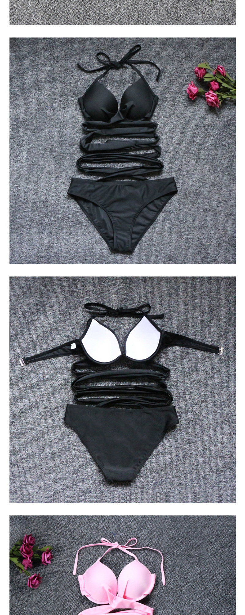 Fashion Black Cross Strap Cutout Split Swimsuit,Bikini Sets