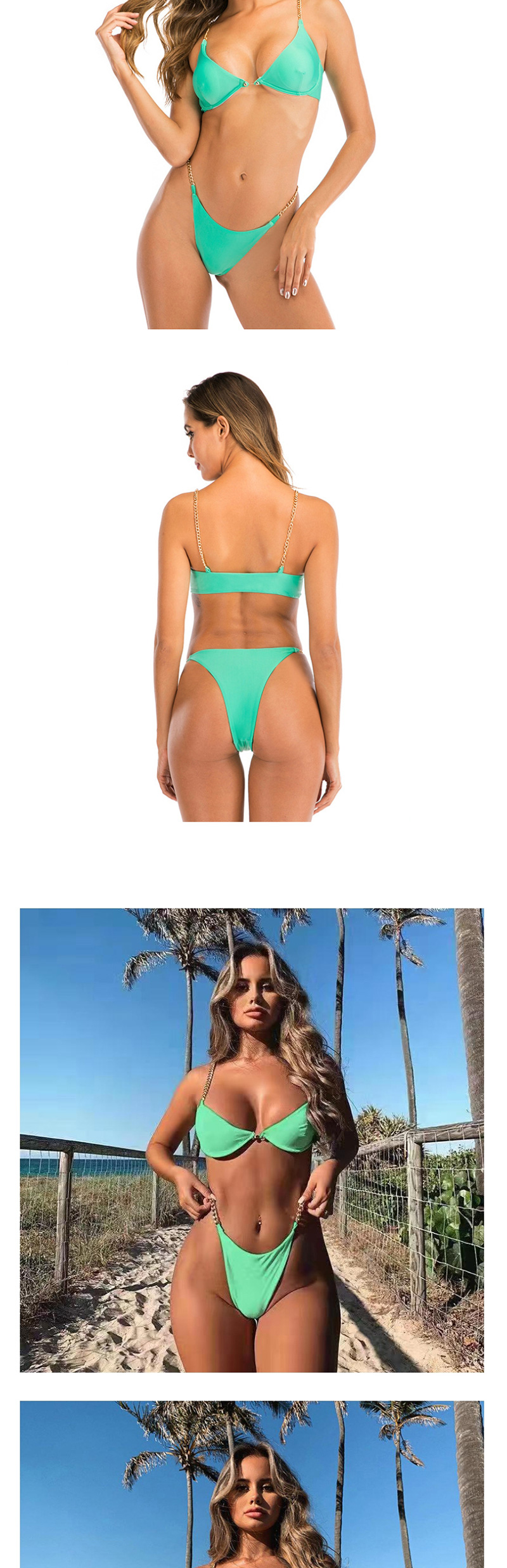 Fashion Green Chain Stitching Triangle Split Swimsuit,Bikini Sets