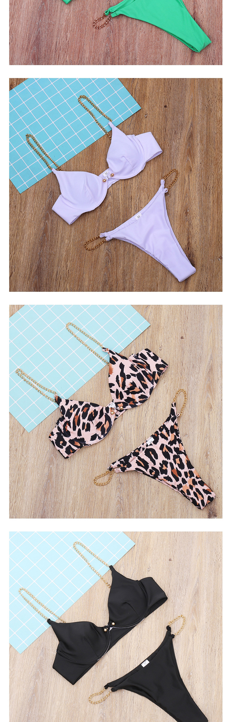 Fashion Leopard Print Leopard Print Chain Stitching Triangle Split Swimsuit,Bikini Sets