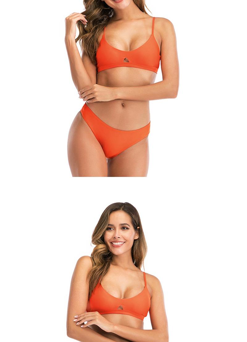 Fashion Orange Solid Color Cutout Low Waist Split Swimsuit,Bikini Sets