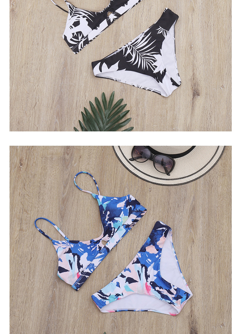 Fashion Beige Leaf Print Cutout Low Waist Split Swimsuit,Bikini Sets
