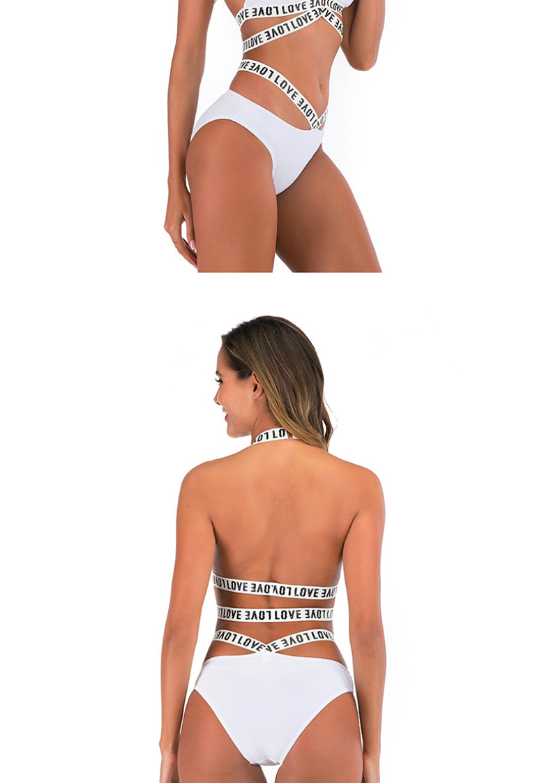 Fashion Black Band Print Cutout Split Swimsuit,Bikini Sets
