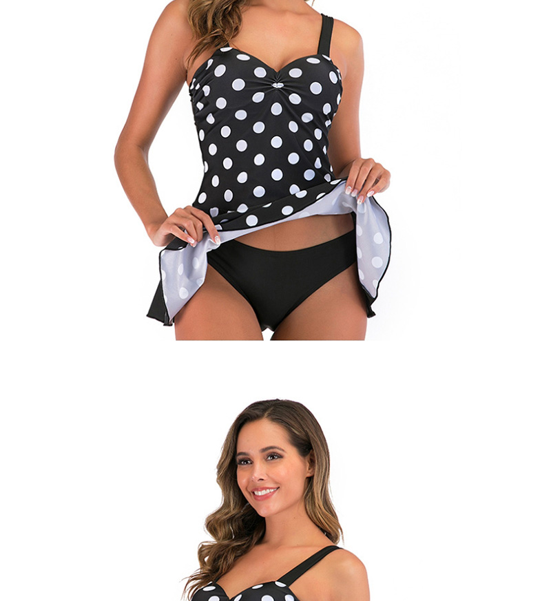 Fashion Black Polka Dot Sling-style Pleated Panel Plus Size One-piece Swimsuit,Swimwear Plus Size