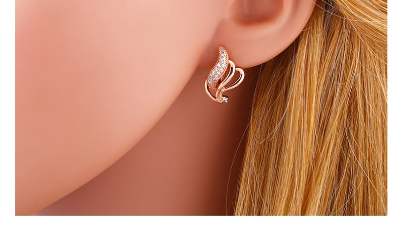 Fashion Golden Alloy Diamond And Feather Geometric Earrings,Earrings