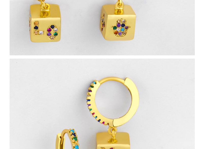 Fashion Golden Diamond Block Alphabet Earrings,Earrings