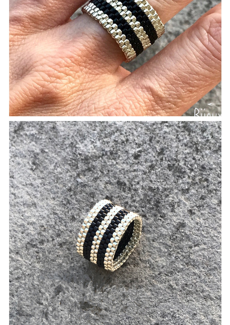 Fashion Black Rice Beads Hand-knit Contrast Ring,Fashion Rings